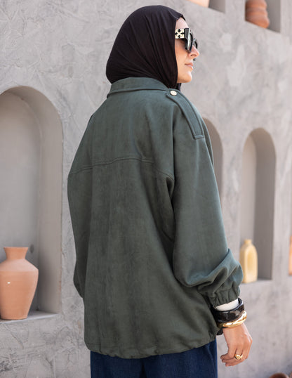 Suede  Jacket With Elastic In Olive