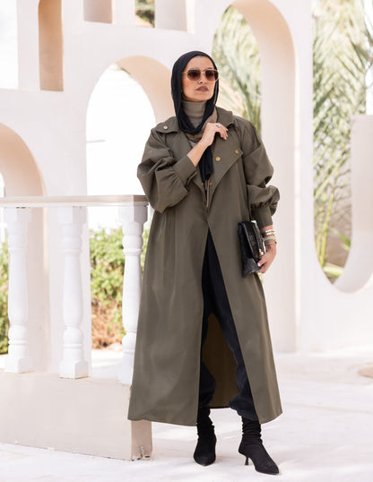Puffy sleeves Waterproof coat in Olive