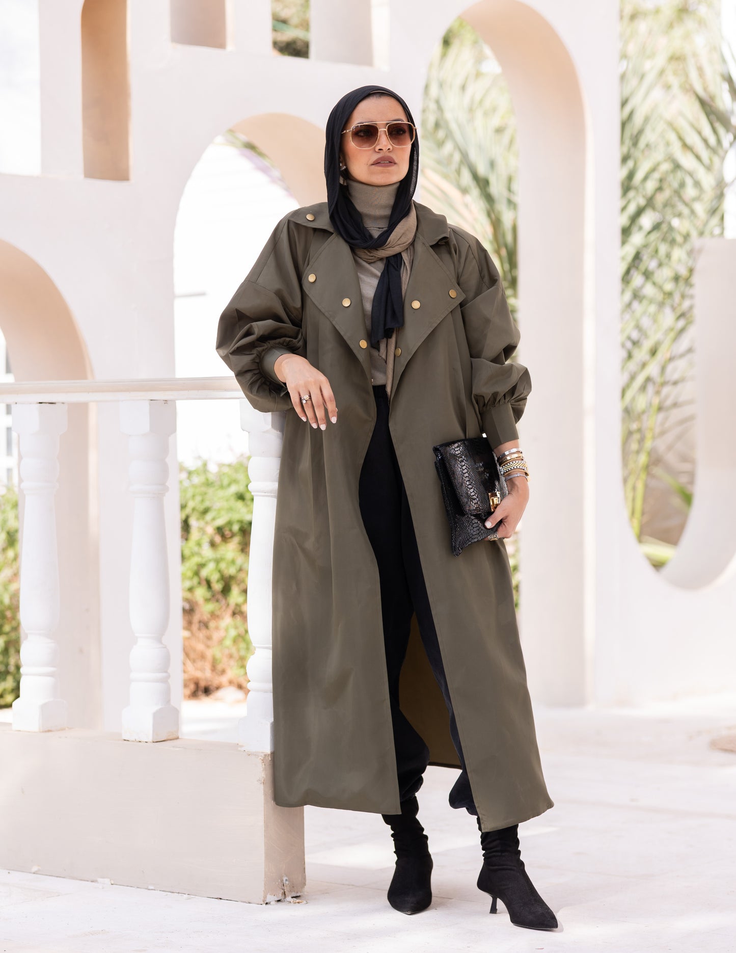 Puffy sleeves Waterproof coat in Olive