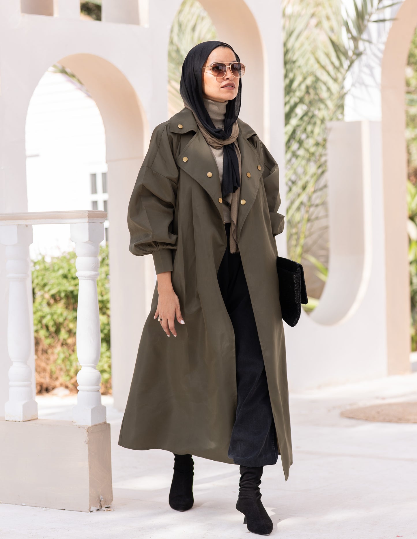 Puffy sleeves Waterproof coat in Olive