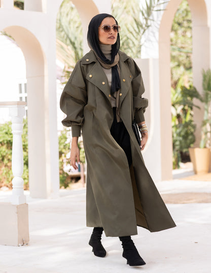Puffy sleeves Waterproof coat in Olive