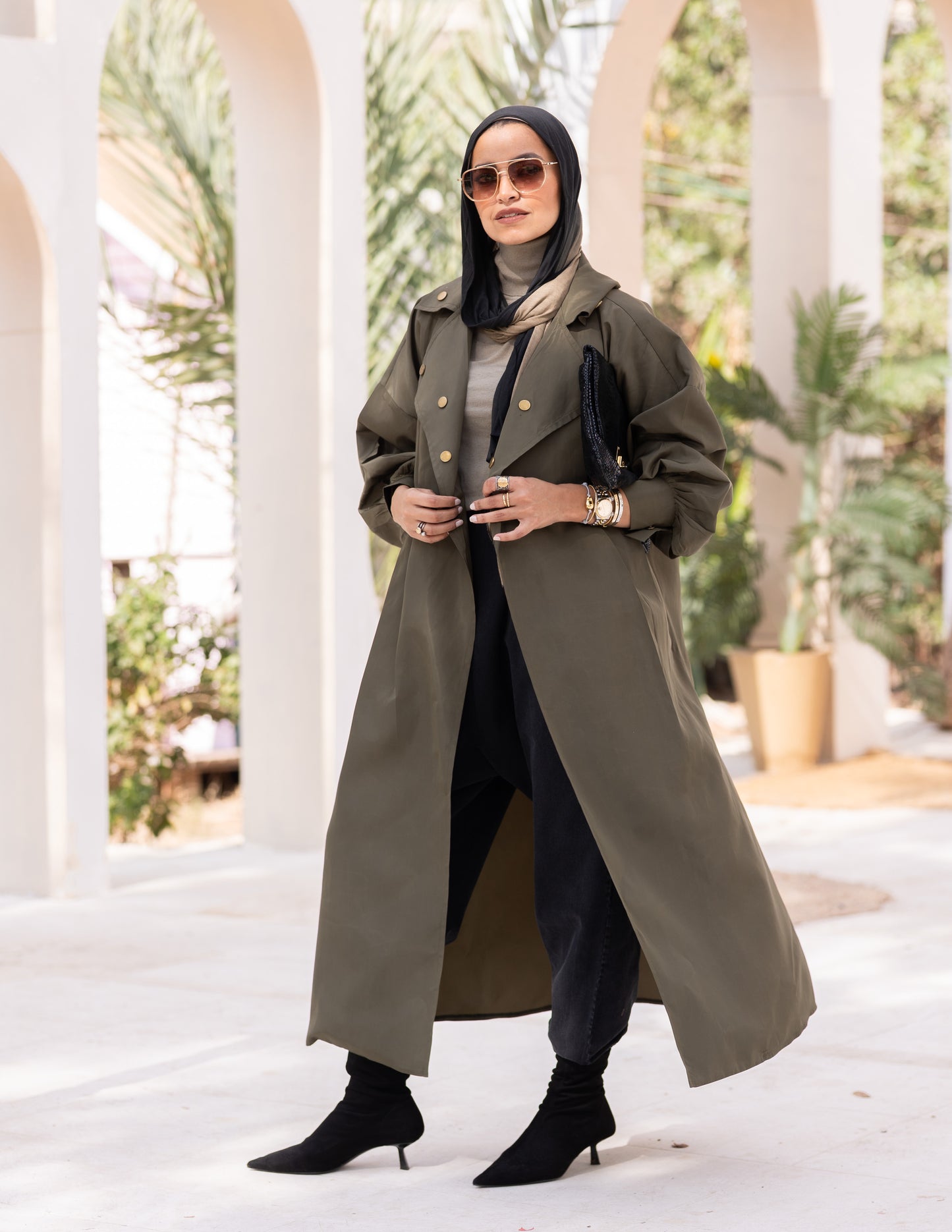 Puffy sleeves Waterproof coat in Olive
