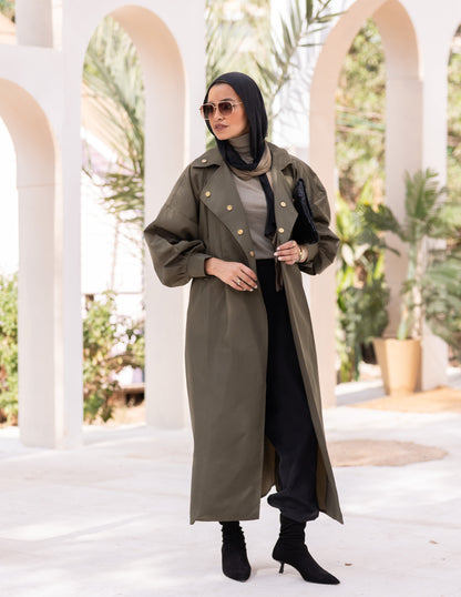 Puffy sleeves Waterproof coat in Olive