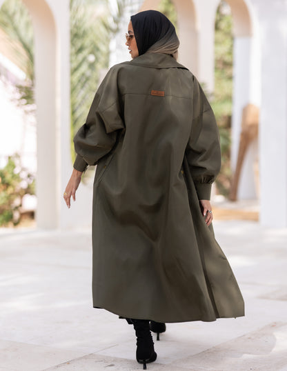 Puffy sleeves Waterproof coat in Olive