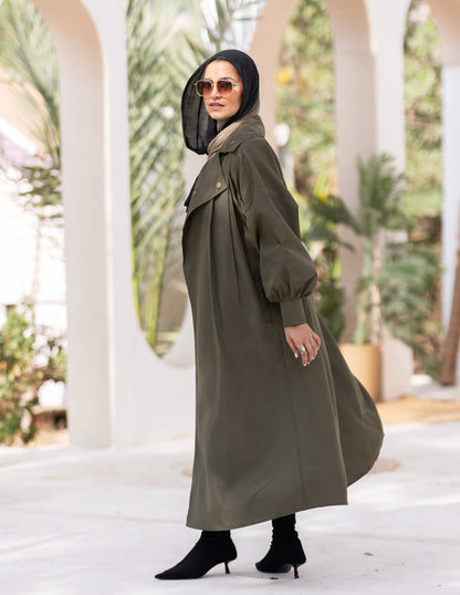Puffy sleeves Waterproof coat in Olive