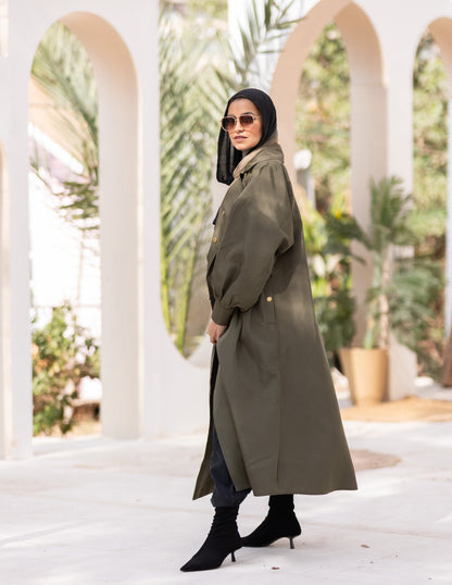 Puffy sleeves Waterproof coat in Olive