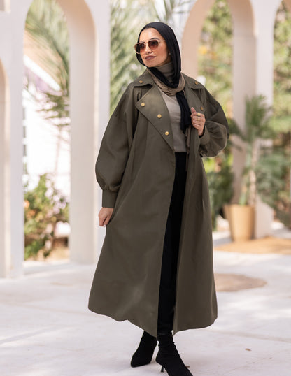 Puffy sleeves Waterproof coat in Olive