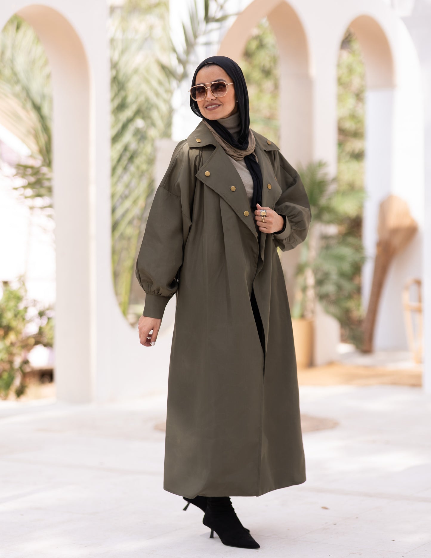 Puffy sleeves Waterproof coat in Olive