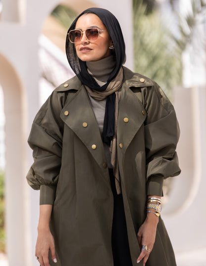Puffy sleeves Waterproof coat in Olive