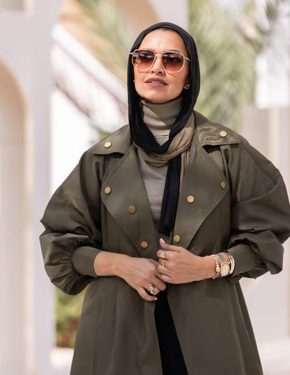 Puffy sleeves Waterproof coat in Olive