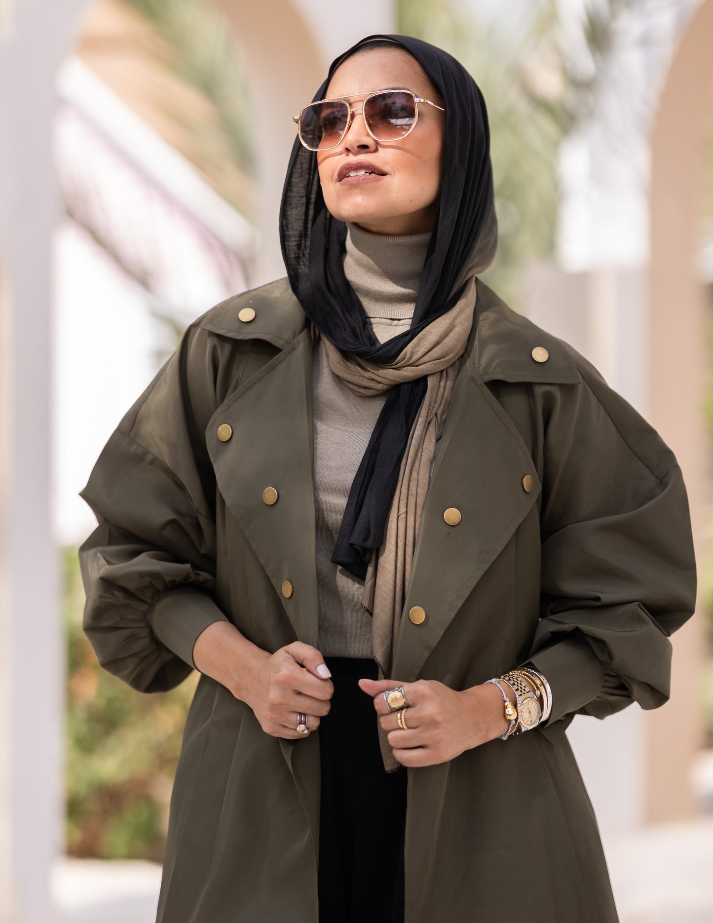 Puffy sleeves Waterproof coat in Olive