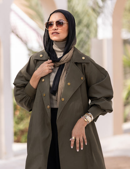 Puffy sleeves Waterproof coat in Olive