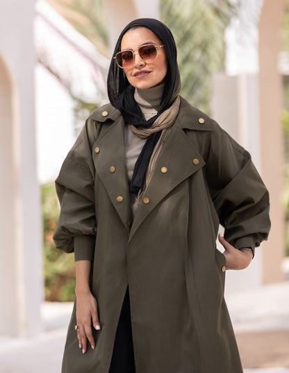 Puffy sleeves Waterproof coat in Olive