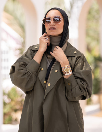 Puffy sleeves Waterproof coat in Olive