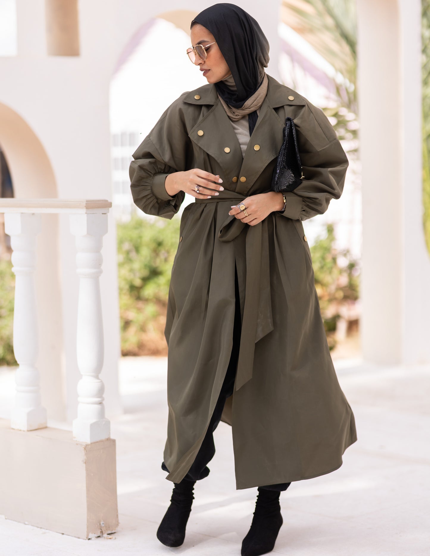 Puffy sleeves Waterproof coat in Olive
