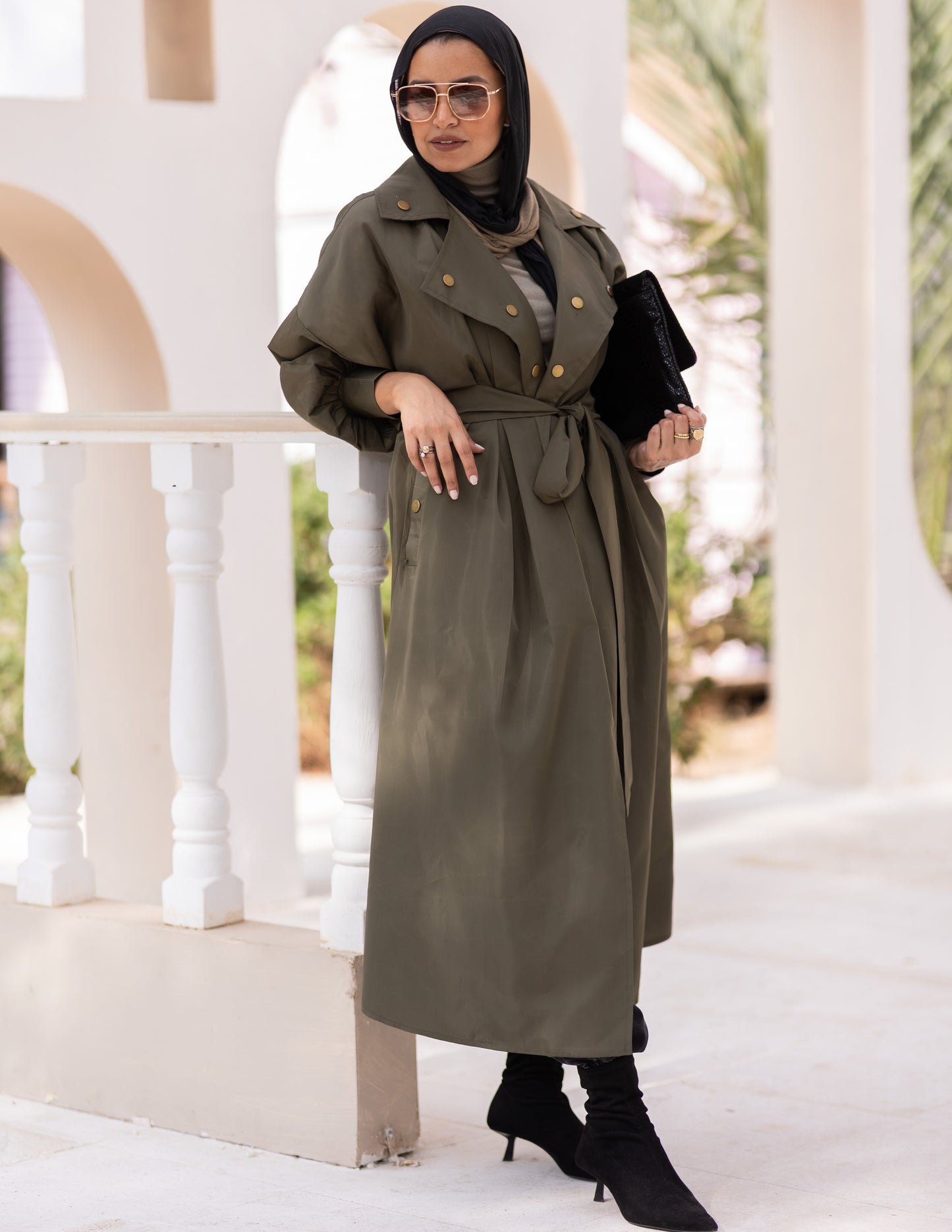 Puffy sleeves Waterproof coat in Olive