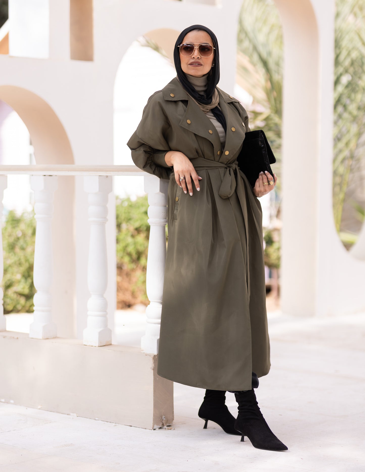 Puffy sleeves Waterproof coat in Olive