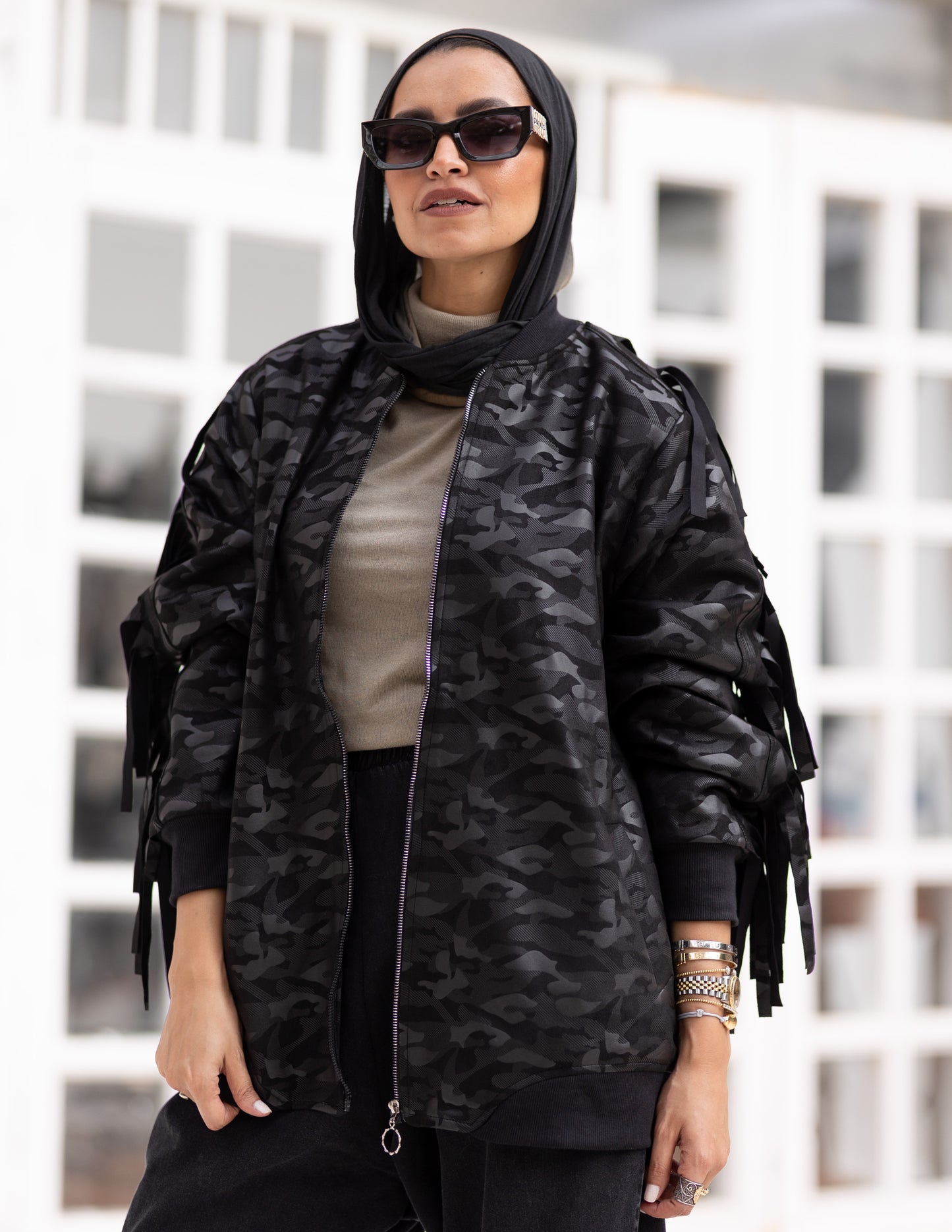 Leather & suede sweater with fringes