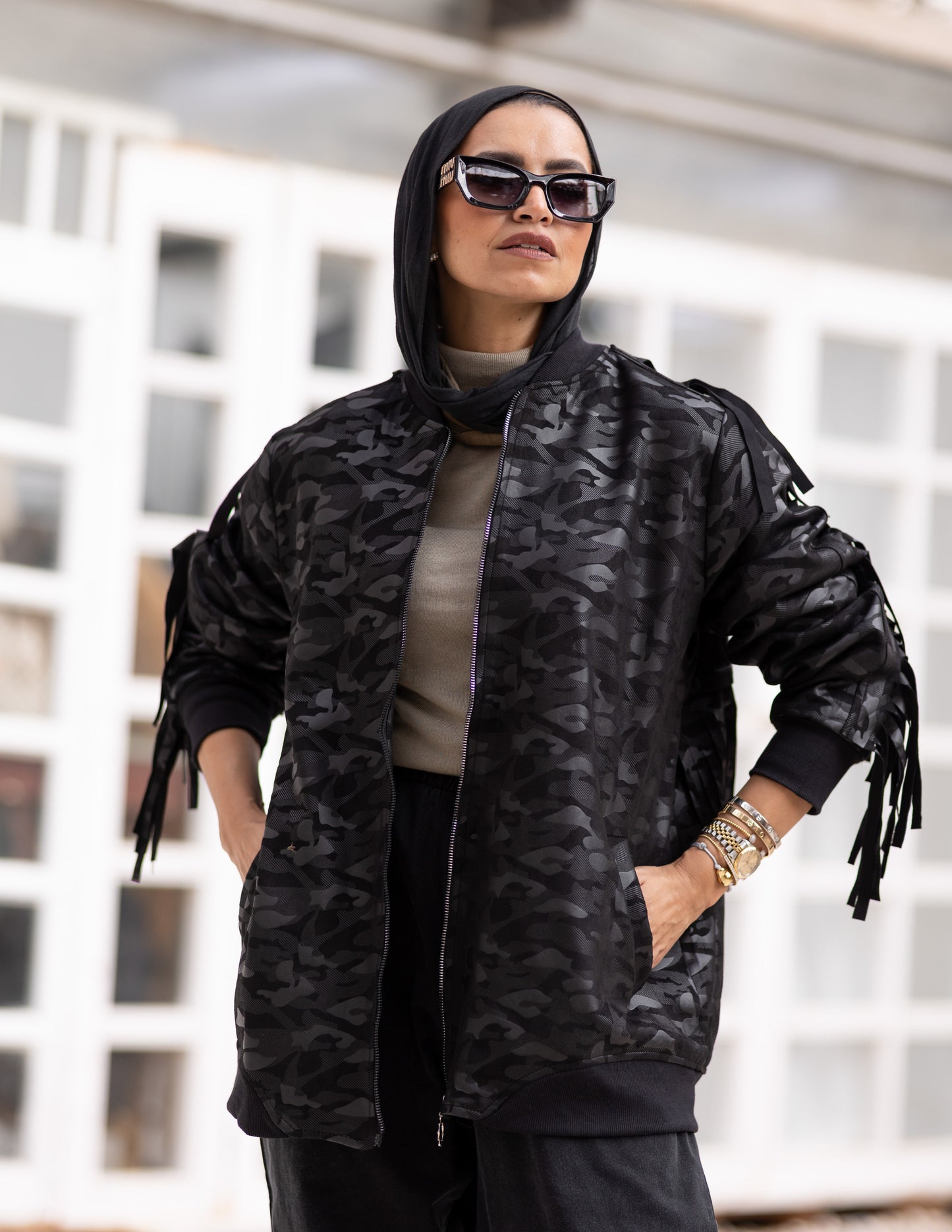 Leather & suede sweater with fringes