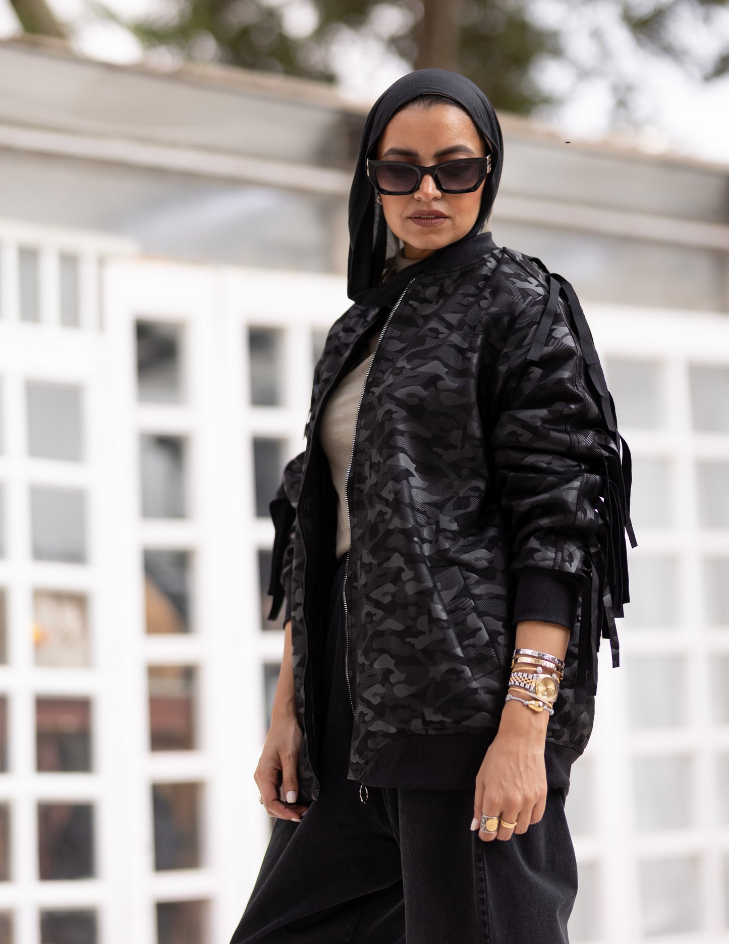 Leather & suede sweater with fringes