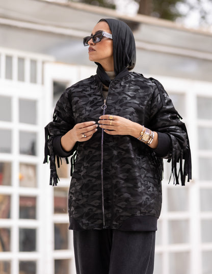 Leather & suede sweater with fringes