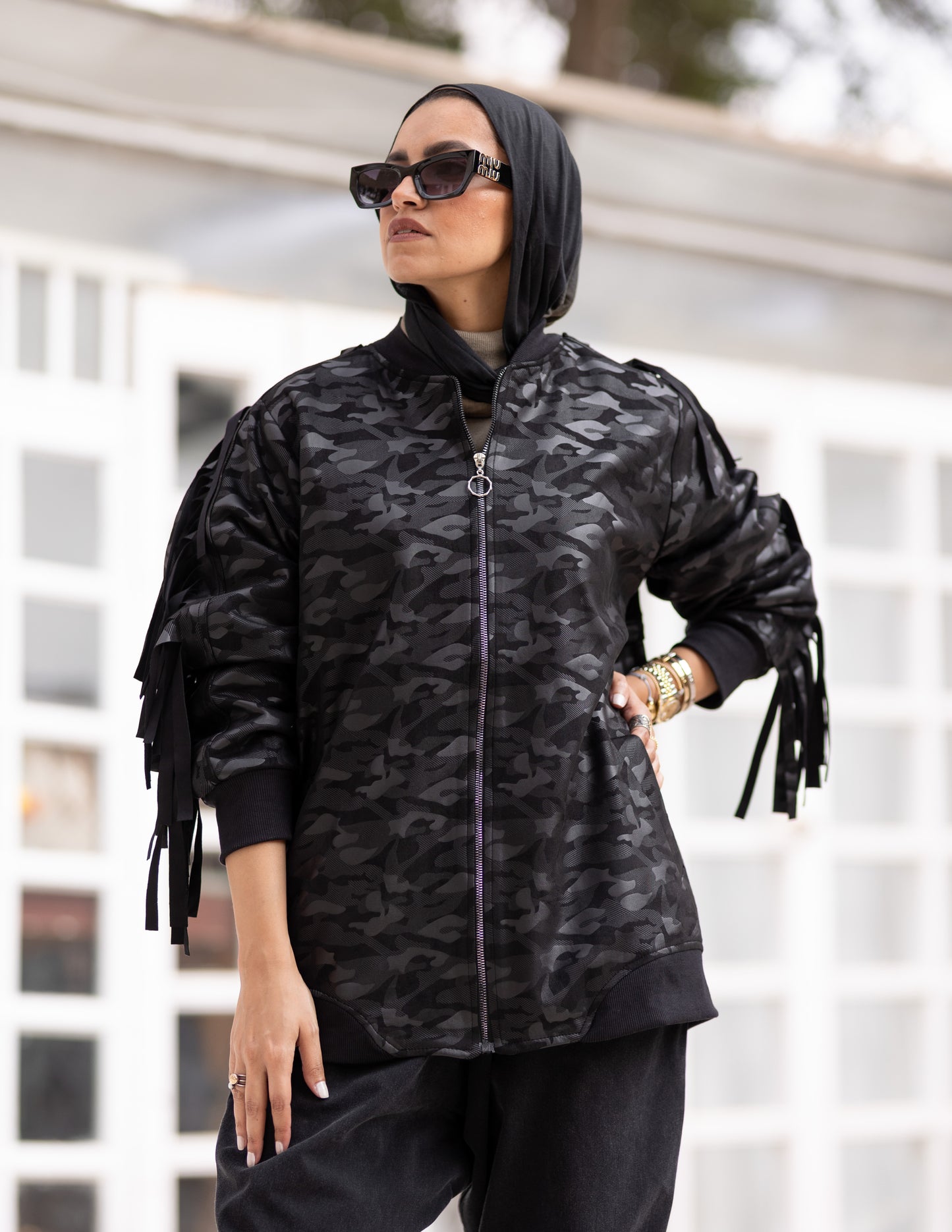 Leather & suede sweater with fringes