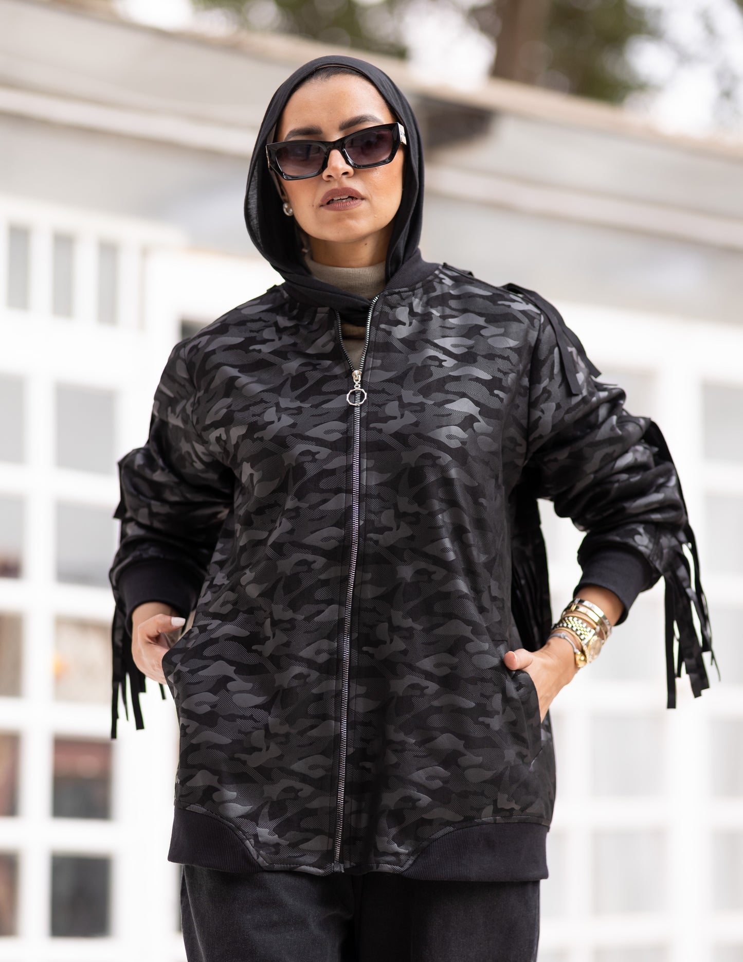 Leather & suede sweater with fringes