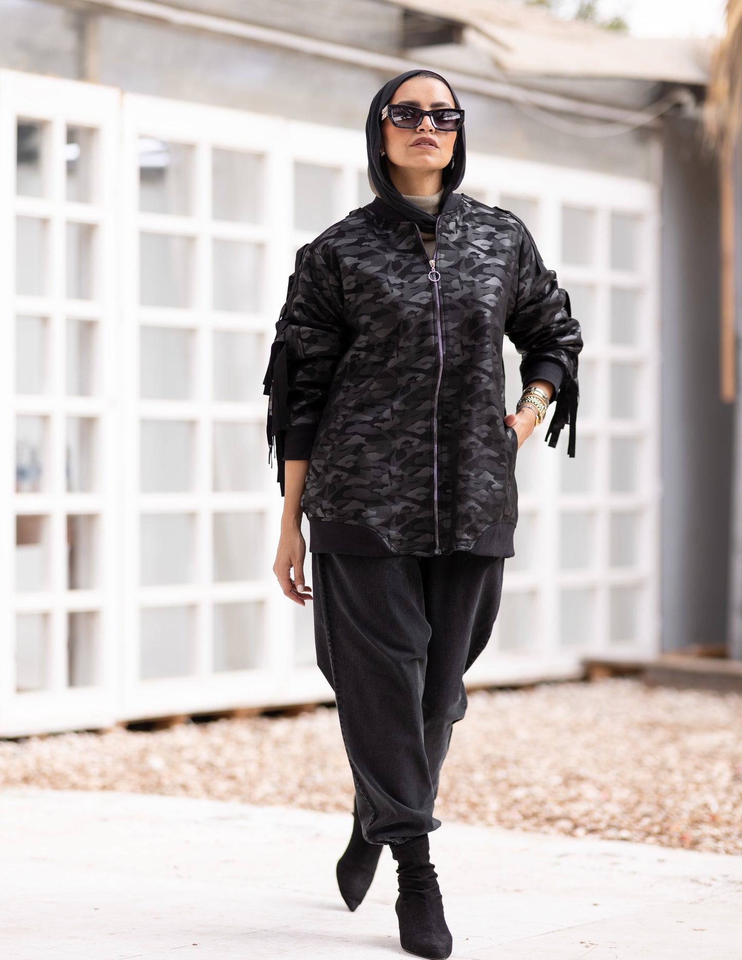 Leather & suede sweater with fringes