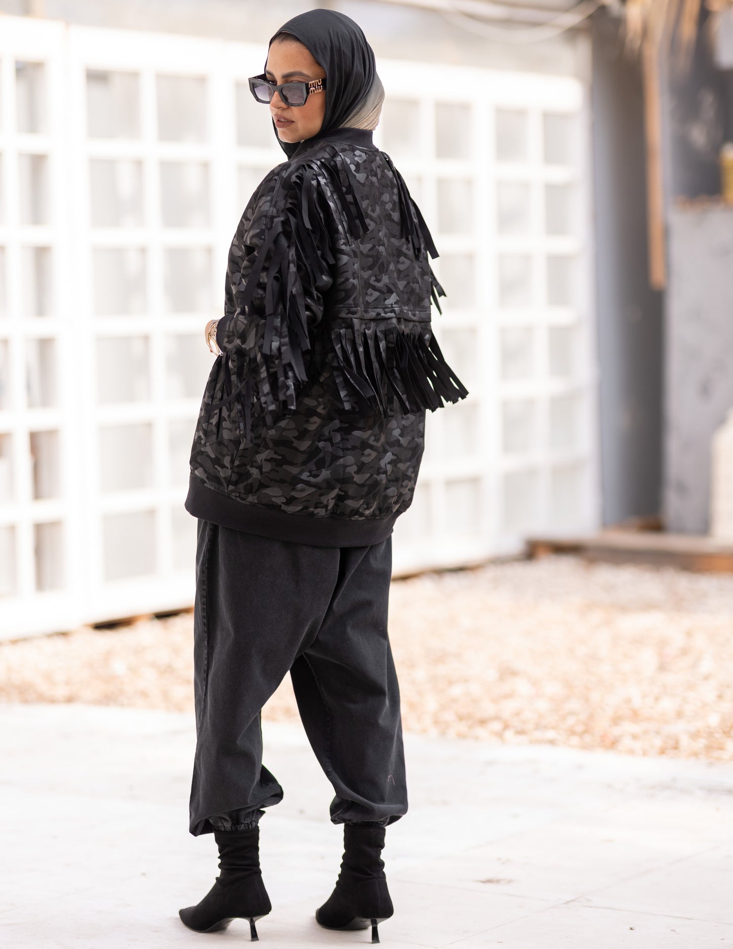 Leather & suede sweater with fringes