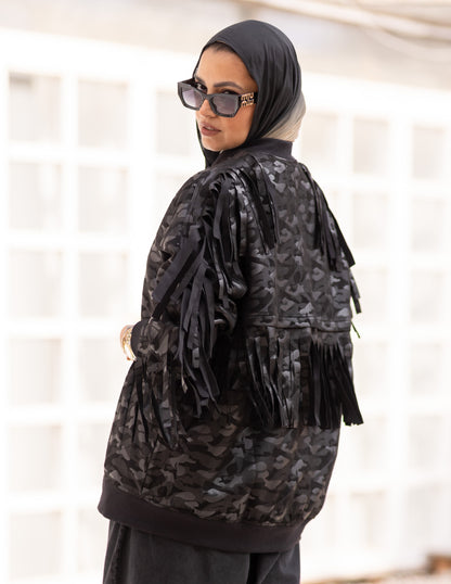 Leather & suede sweater with fringes