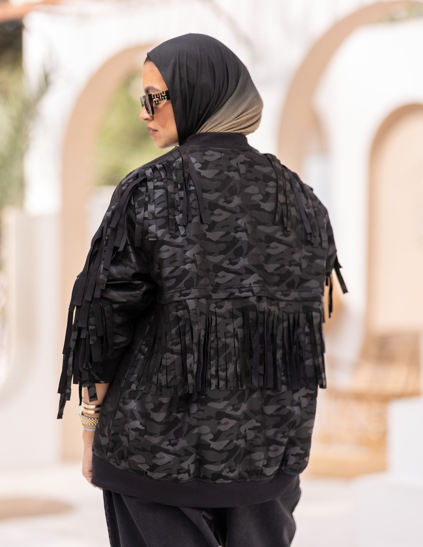 Leather & suede sweater with fringes