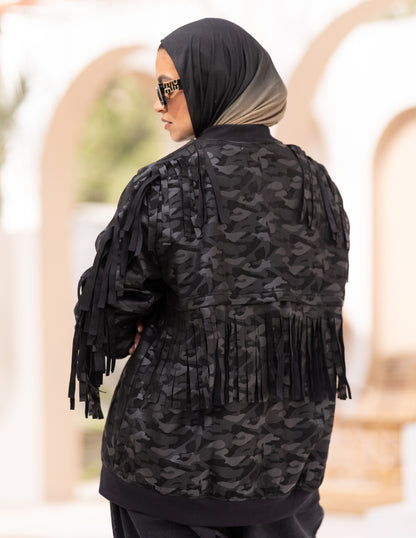 Leather & suede sweater with fringes