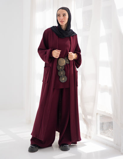 Knitted woolen set in Burgundy