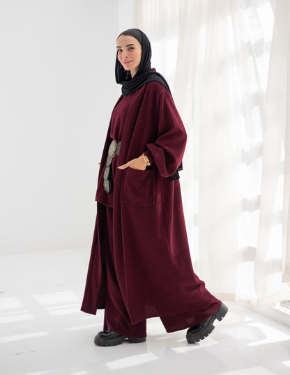 Knitted woolen set in Burgundy