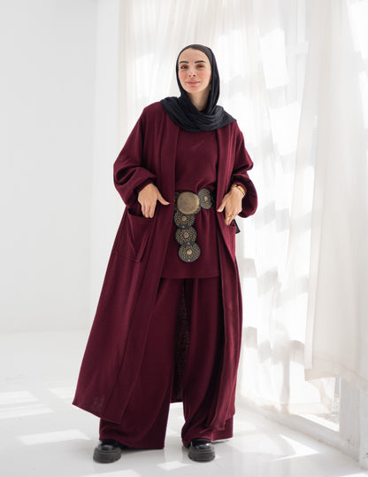 Knitted woolen set in Burgundy