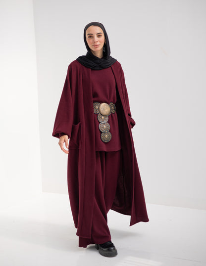 Knitted woolen set in Burgundy