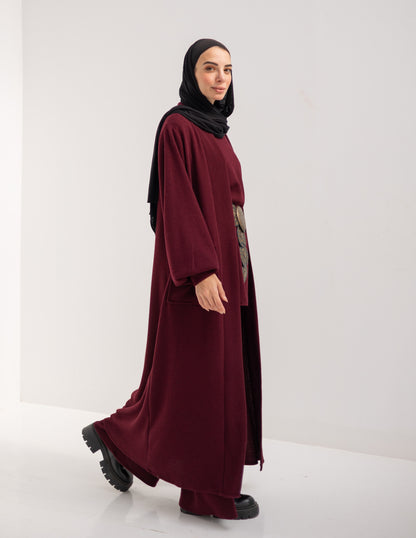 Knitted woolen set in Burgundy