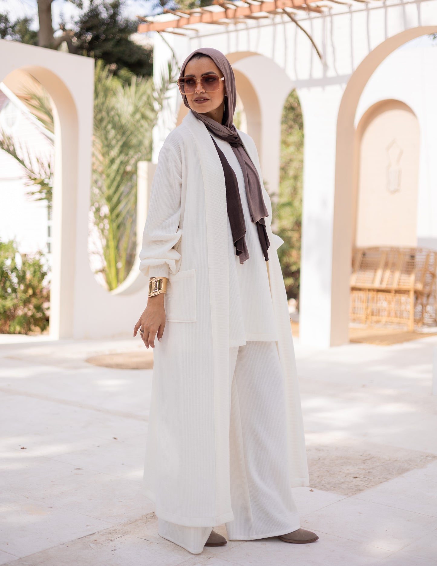 Knitted woolen set in Light offwhite