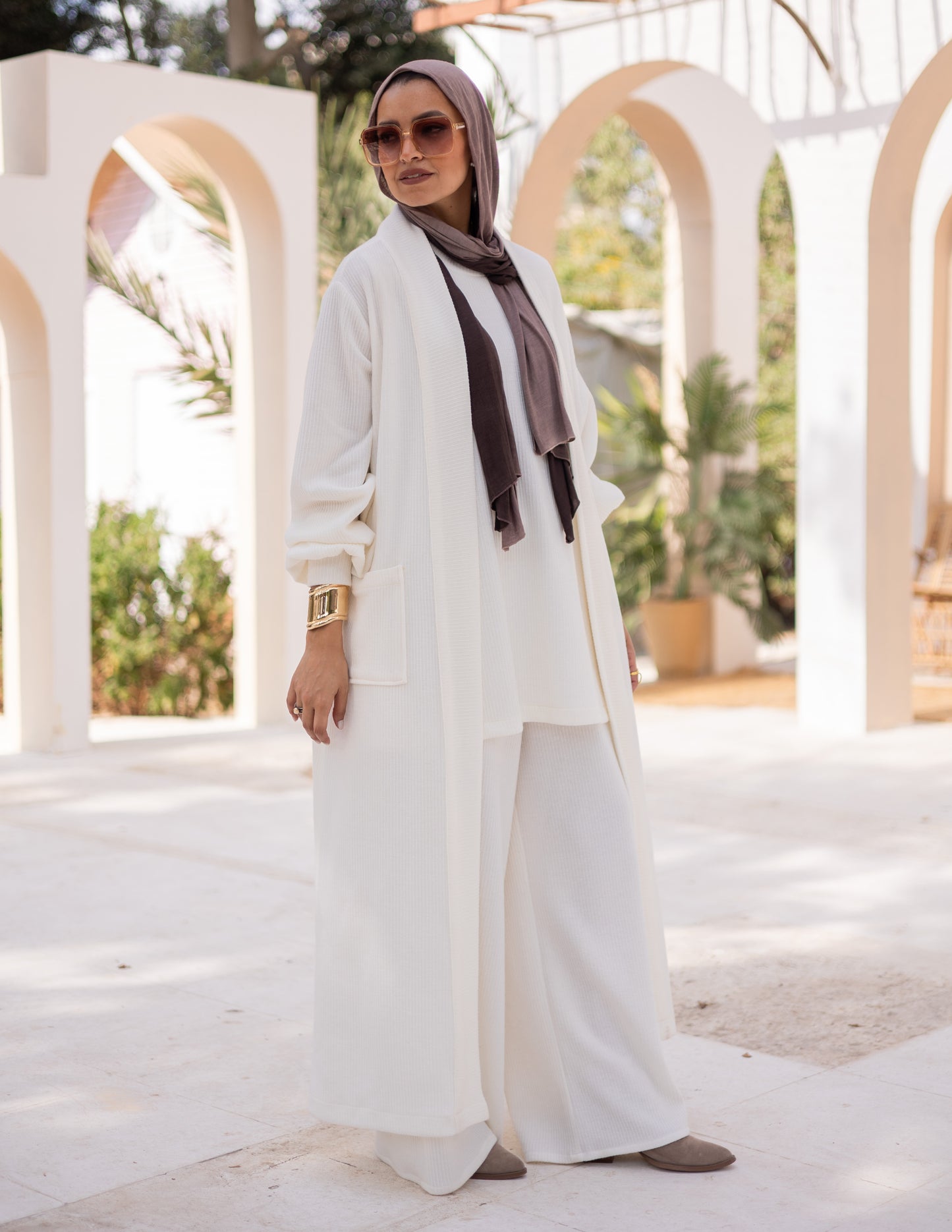 Knitted woolen set in Light offwhite