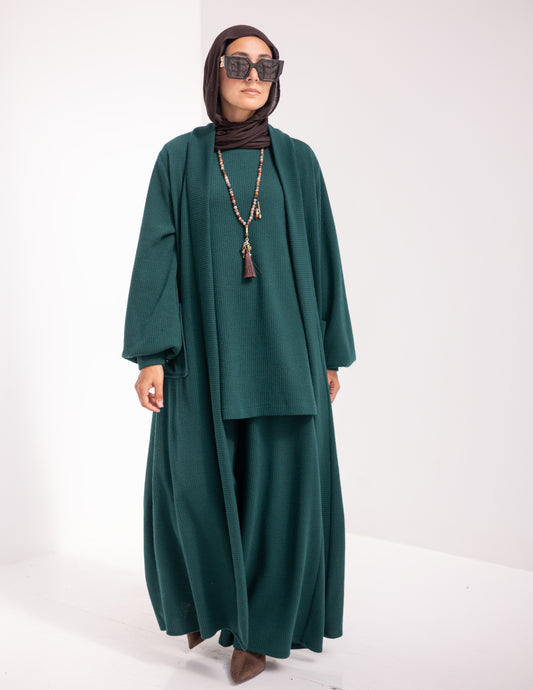 Knitted woolen set in Dark green