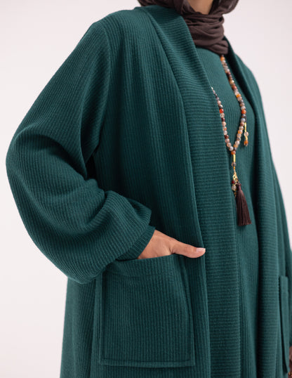 Woolen knitted cardigan with pockets in Dark green