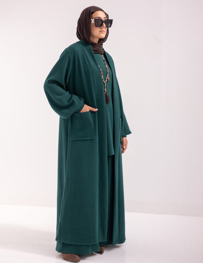 Woolen knitted cardigan with pockets in Dark green