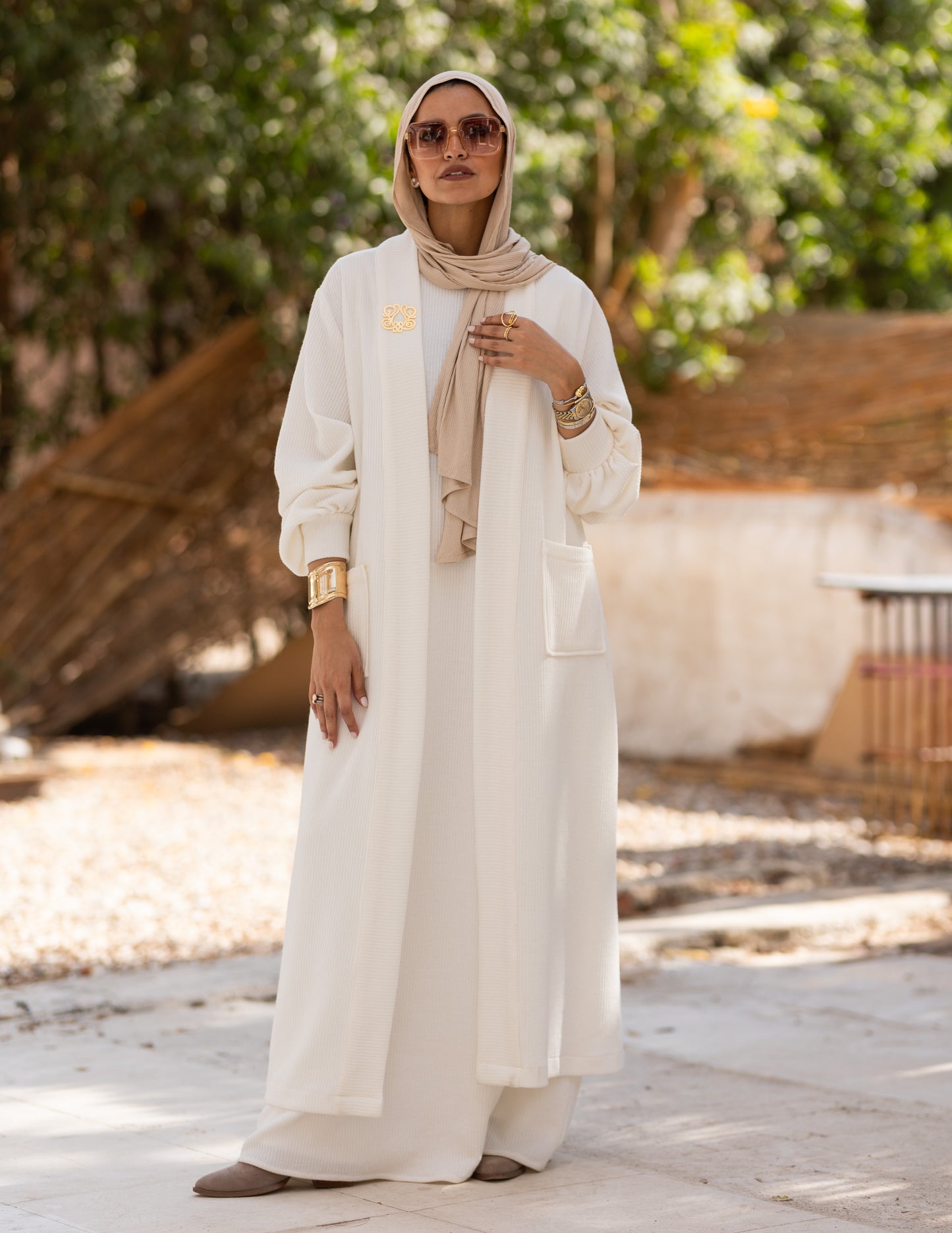 Woolen knitted Cardigan in Off white