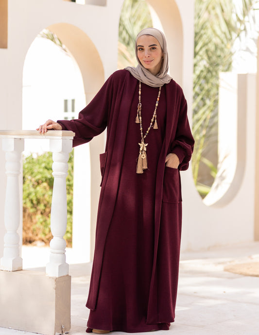 Woolen knitted Cardigan in Burgundy