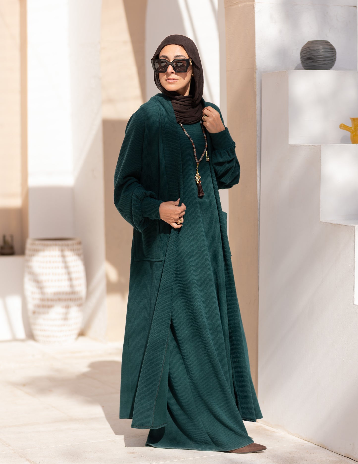 Woolen knitted Cardigan in Dark green