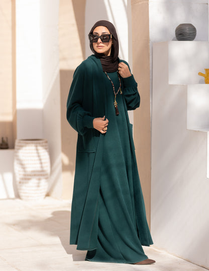 Woolen knitted Cardigan in Dark green