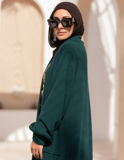 Woolen knitted Cardigan in Dark green