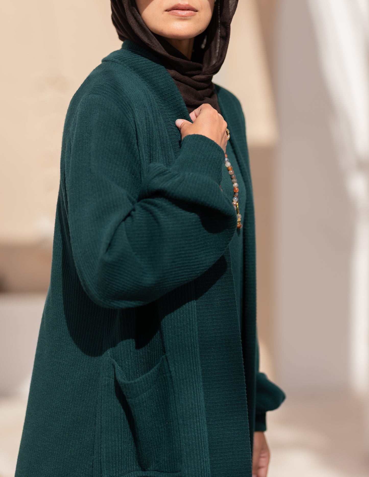 Woolen knitted Cardigan in Dark green