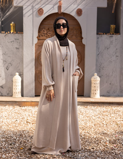 Woolen knitted Cardigan in Beige