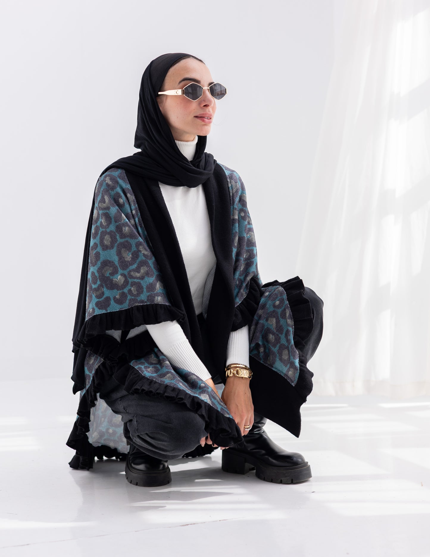 Animal print Poncho in Blue